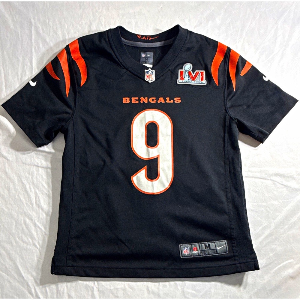 Nike Cincinnati Bengals Joe Burrow #9 NFL Super Bowl LVI Jersey Black Kids M